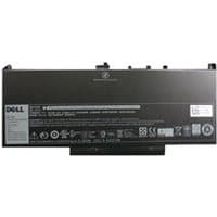Black Dell 242WD laptop battery with label, connector pins on top, and safety icons on the front.