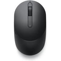 Black Dell wireless mouse MS3320W with sleek design and scroll wheel.