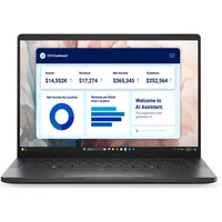 Grey Dell Pro 13 laptop with 13.3" display, slim bezels, Windows 11 interface, and numeric data on screen.