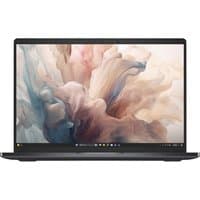 Dell Pro 14 Premium laptop with sleek black design, thin bezels, and abstract screen wallpaper.
