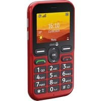 Red Doro Leva L10 senior phone with 2.4" screen, large buttons, and simple interface.