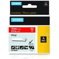 Dymo 1805422 white on red vinyl ribbon, 12mm x 5.5m, for Rhino label printers, in branded packaging.