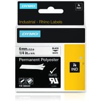 Dymo polyester ribbon, black on white, 6mm x 5.5m, in a black and yellow box for Rhino label printer.