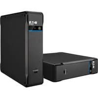 Black Eaton 3P Ellipse UPS with 8 AC outlets, sleek vertical design, and blue accent line.