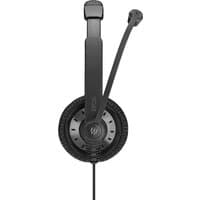 Black EPOS IMPACT SC 75 USB MS headset with adjustable boom microphone and cushioned ear pads.