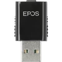 Black EPOS IMPACT SDW D1 USB DECT dongle with silver USB connector and EPOS logo on the front.