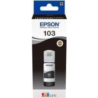Epson 103 Original black ink bottle in white and black packaging with colorful ink droplet icons at the bottom.