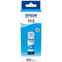 Cyan Epson ink bottle 113, 70ml, with blue and white packaging, designed for Epson ET-5150, yields 6,000 pages.