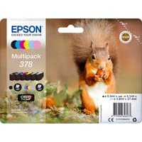 Epson 378 ink cartridge multipack with squirrel image, includes black, cyan, magenta, yellow, light cyan, light magenta.