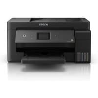 Epson EcoTank ET-15000 A3 printer, black, with LCD screen, front paper tray, and visible ink tanks.