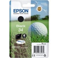 Epson Golf ball Singlepack Black 34 DURABrite Ultra Ink with golf ball image on green grass packaging.