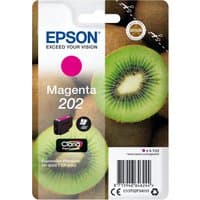 Epson Kiwi Singlepack Magenta 202 ink cartridge with kiwi fruit background and Claria Premium Ink label.