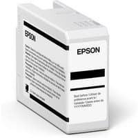 White Epson T47A1 ink cartridge with black text and logo, rectangular shape, original black ink.