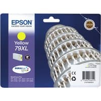 Epson Tower of Pisa Yellow 79XL ink cartridge with DURABrite Ultra logo and Pisa tower image on blue packaging