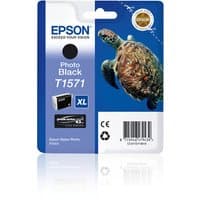 Epson Turtle T1571 Photo Black ink cartridge with turtle image and XL size label on blue packaging.