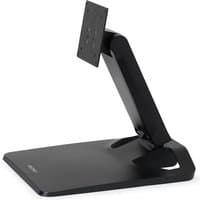 Black Ergotron Neo Flex monitor mount with adjustable arm and flat base for 27-inch screens.