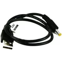 Black Exposure USB charger cable with a standard USB plug and yellow-tipped barrel connector.