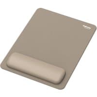 Sand-colored Fellowes Breyta mouse pad with wrist rest, rectangular shape, smooth surface.
