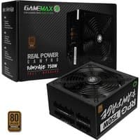 "GAMEMAX RPG Rampage 750W PSU, black, fully modular, 80 Plus Bronze, 140mm fan, with sleek design and branding on box"