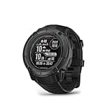 Black Garmin Instinct 2X SOLAR GPS smartwatch, rugged design, 50mm face, tactical features, sports apps, solar charging.