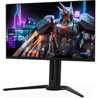 27” Gigabyte AORUS FO27Q3 OLED monitor, slim bezel, sturdy stand, vibrant display with futuristic graphics.