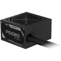 Black Gigabyte P650G power supply, PCIe 5.1, 80 PLUS Silver, with 120mm fan and EU plug, ATX 3.1 compatible.