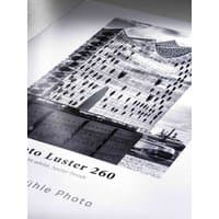 Hahnemühle A4 Satin-matt photo paper with architectural image, smooth texture, and subtle sheen.