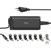 Black Hama laptop charger with multiple interchangeable tips and a European plug.