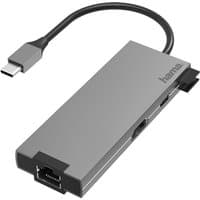 Gray Hama USB 3.2 Gen 1 dock with Ethernet port, HDMI, and USB-C connector cable.