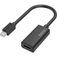 Black Hama Mini DisplayPort to HDMI adapter cable with rectangular HDMI port and compact design.