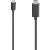 Black Hama USB-C to HDMI cable, 1.5m length, with sleek connectors and durable black casing.