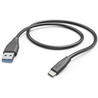 Black Hama USB 2.0 cable, 1.5m, with USB A to USB C connectors, sleek design.