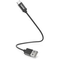 Black Hama USB 2.0 cable, 0.2m length, with USB A to USB C connectors, sleek design.