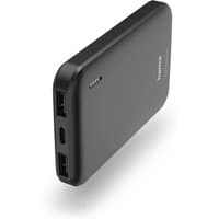 Anthracite Hama power bank, 5000 mAh, rectangular, dual USB ports, LED indicator, slim design.