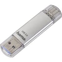 Silver Hama C-Laeta USB flash drive 32GB with transparent caps, USB Type-A and Type-C connectors, USB 3.2 Gen 1.