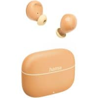 Orange Hama Freedom Buddy II TWS in-ear headset with smooth finish and matching charging case.