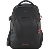Black Hama Ohio backpack with red accents, multiple compartments, padded straps, and top handle.