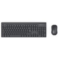 Black Hama WKM-100 wireless QWERTY keyboard and mouse set, UK layout, sleek design with rounded edges.