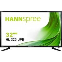 Black Hannspree HL 320 UPB 31.5" flat panel with green abstract design on screen and slim bezel.