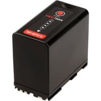 Black HEDBOX RP-BP975 camera battery with red label, LED indicator, and 6600 mAh capacity.
