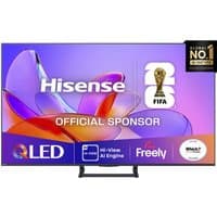 Hisense 65" 4K HDR QLED Smart AI TV with Freely, sleek black frame, vivid display, FIFA sponsor logo on screen.