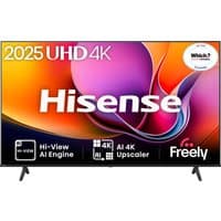Hisense 65" A6QTUK 4K Ultra HD Smart TV, vibrant display, thin black bezel, dual stand, Freely logo.