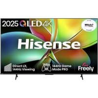Hisense 85" 4K QLED Smart TV with vibrant display, 144Hz refresh rate, and sleek black frame.