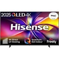 Hisense E7Q 50" QLED Smart TV with vibrant display, 4K Direct Lit Viewing, Quantum Dot Colour, and Freely logo.