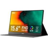 Black HKC V16 portable 15.6" monitor with 1920x1080 resolution, slim design, and built-in stand.