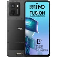 Black HMD Fusion Business Edition smartphone, 6.56" display, dual rear cameras, sleek design, HMD logo on back.
