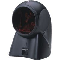 Black Honeywell MS7120 Orbit 1D barcode scanner with spherical head and angled base.