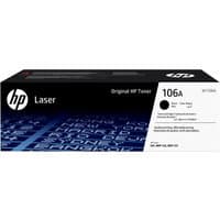Black HP 106A Original Laser Toner Cartridge box with white label and blue digital pattern design.
