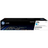 HP 117A Cyan Original Laser Toner Cartridge in black box with blue accents and white label detailing.
