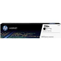 Black HP 126A LaserJet toner cartridge box with blue HP logo and white label detailing product information.